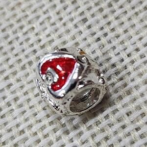 Silver Tone Charm Bead with Red Heart Enamel